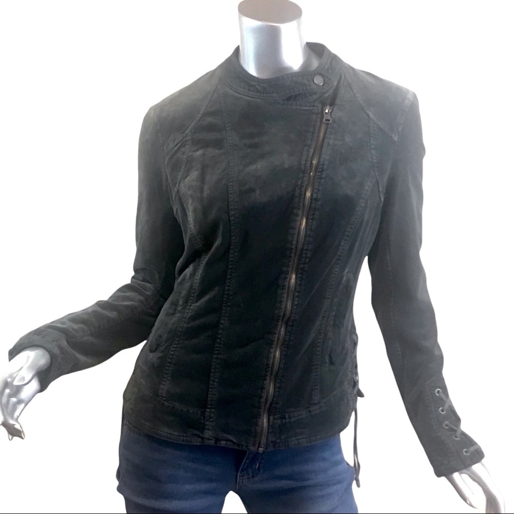 BNCI Velveteen Asymmetrical Fitted Moto Jacket Medium Corset Tie Zip Up Lined